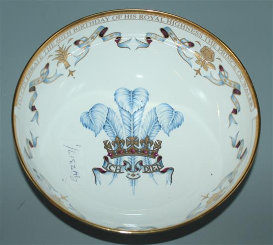 Crown Derby commemorative bowl, 60th birthday Prince Charles